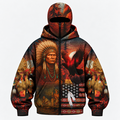 3D Void Zip Hoodie Native American Inspired Wolf Hoodie Southwestern Heritage