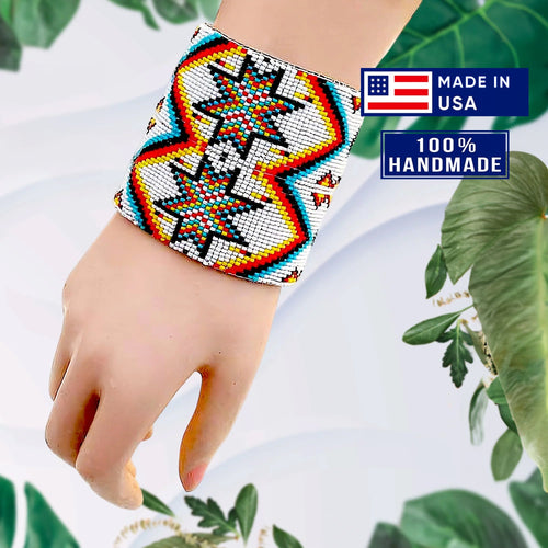 Native Inspired Style Ethnic Wide Cuff Beaded Handmade Bracelet