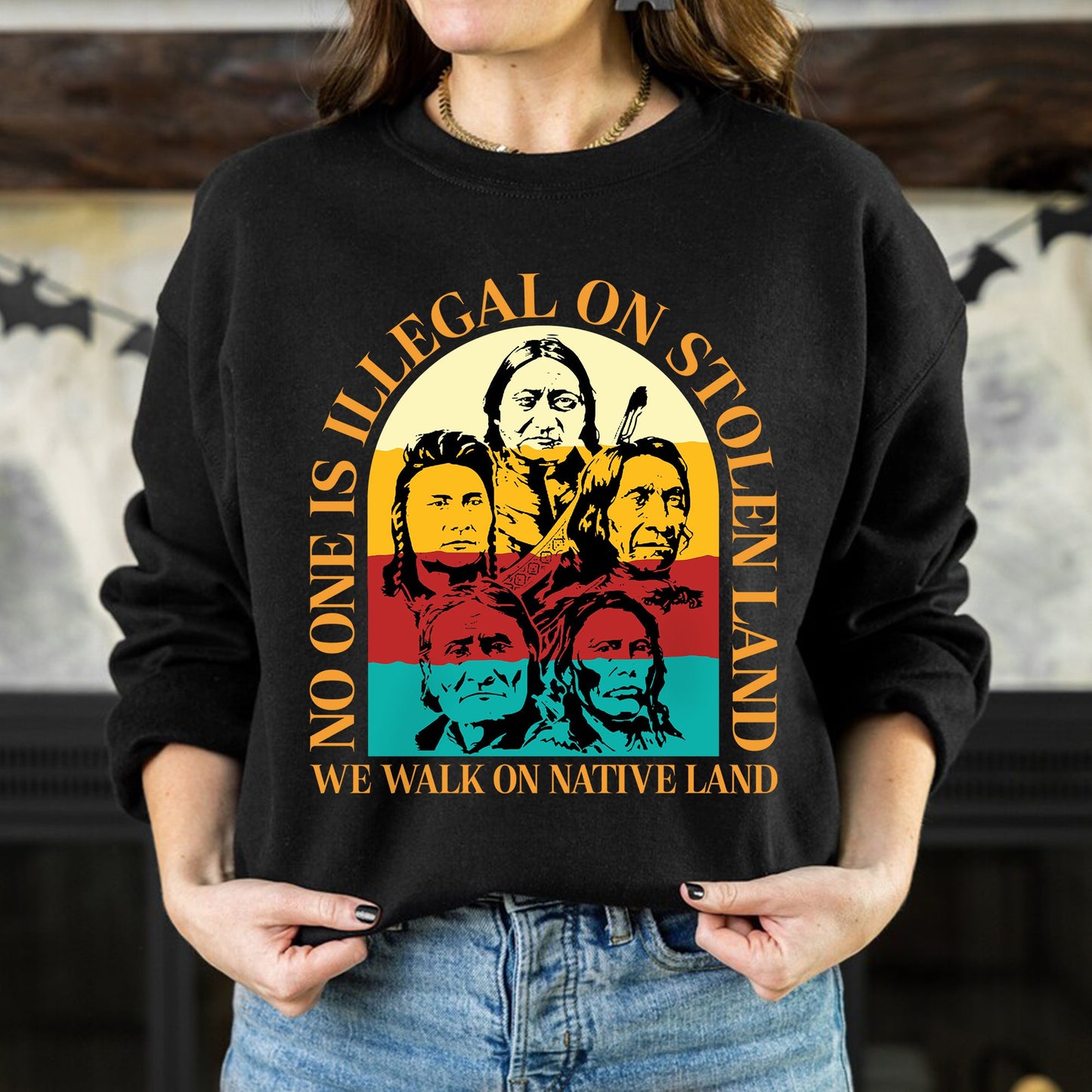 NO ONE IS ILLEGAL ON STOLEN LAND. WE WALK ON NATIVE LAND 16 - Two sides - Unisex T-Shirt/T-Shirt V-Neck/Hoodie/Sweatshirt