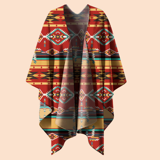 Heritage Spirit Poncho – Red Earth & Turquoise Tribal Geometric Wrap