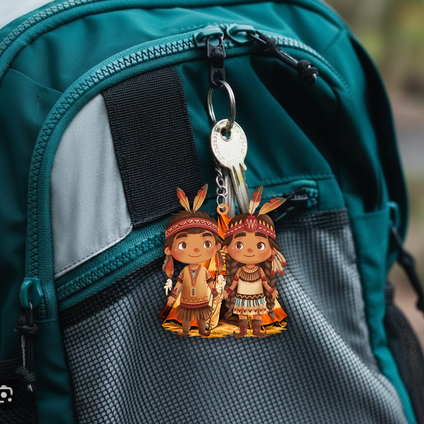 Native American Couple Keychain – Tribal Style Collectible Charm