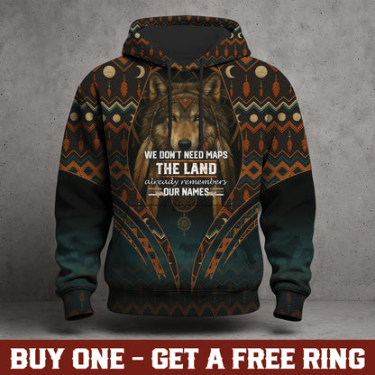 Spirit of the Wolf – Tribal Geometric Design in Dark Green and Copper Tones