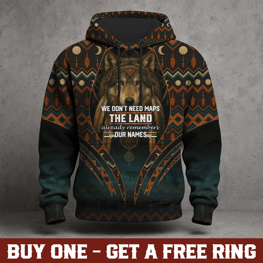 Spirit of the Wolf – Tribal Geometric Design in Dark Green and Copper Tones