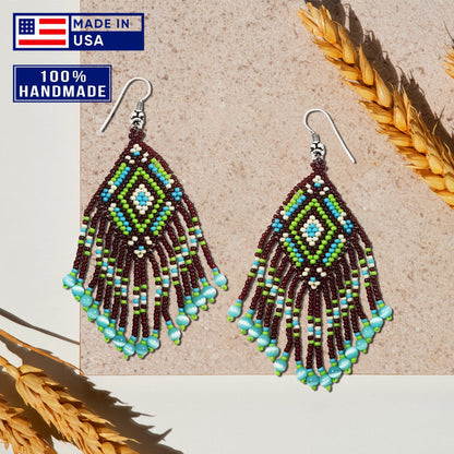 Brown Seed Bead  Pattern Beaded Handmade Earrings For Women