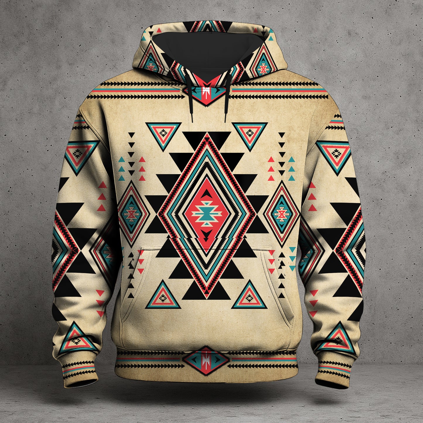 Native Geometric Print Hoodie – Desert Tones & Tribal Vibes