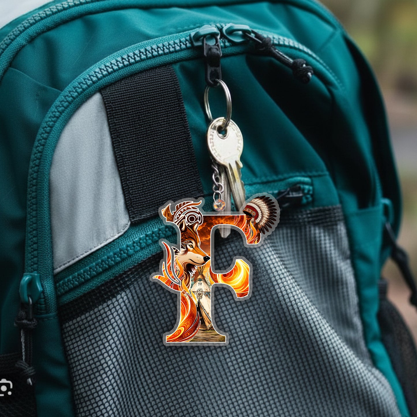 Letter F Native American Keychain