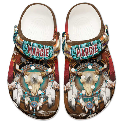 Custom Name Buffalo Skull & Dreamcatcher Clogs – Native Western Spirit Style