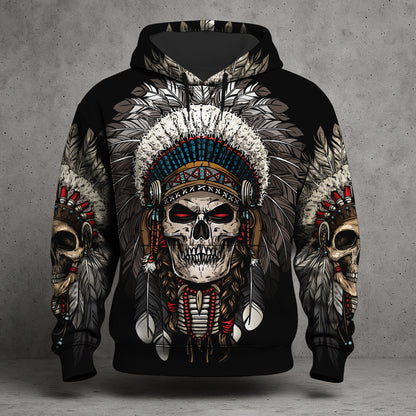 Warrior Skull Hoodie – Tribal Chief Headdress Edition