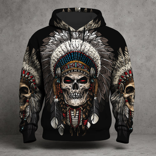 Warrior Skull Hoodie – Tribal Chief Headdress Edition