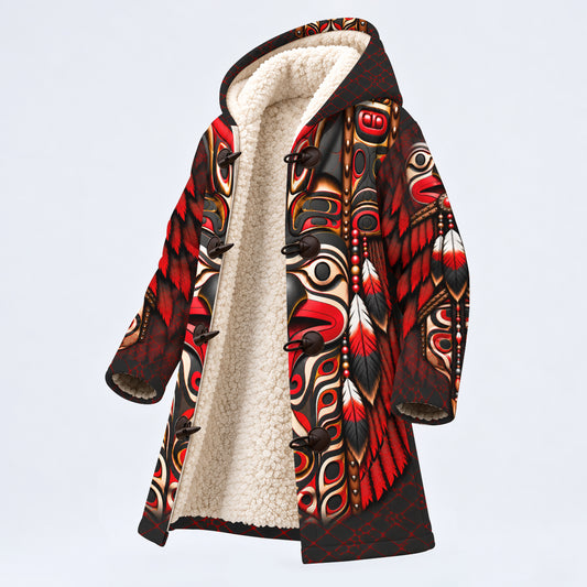 Dream Cloak - Haida Inspired Feather Tribal Red Black Symbolic Art of Strength and Freedom