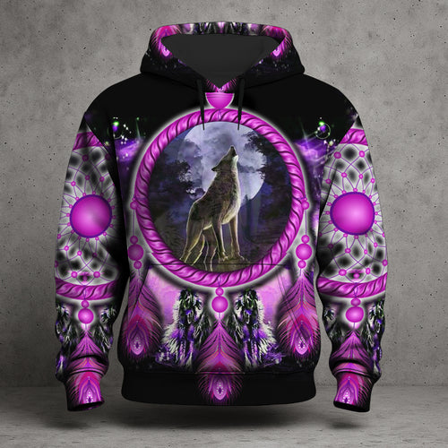 Wolf Dreamcatcher Hoodie – Purple Tribal Moon Howl Design