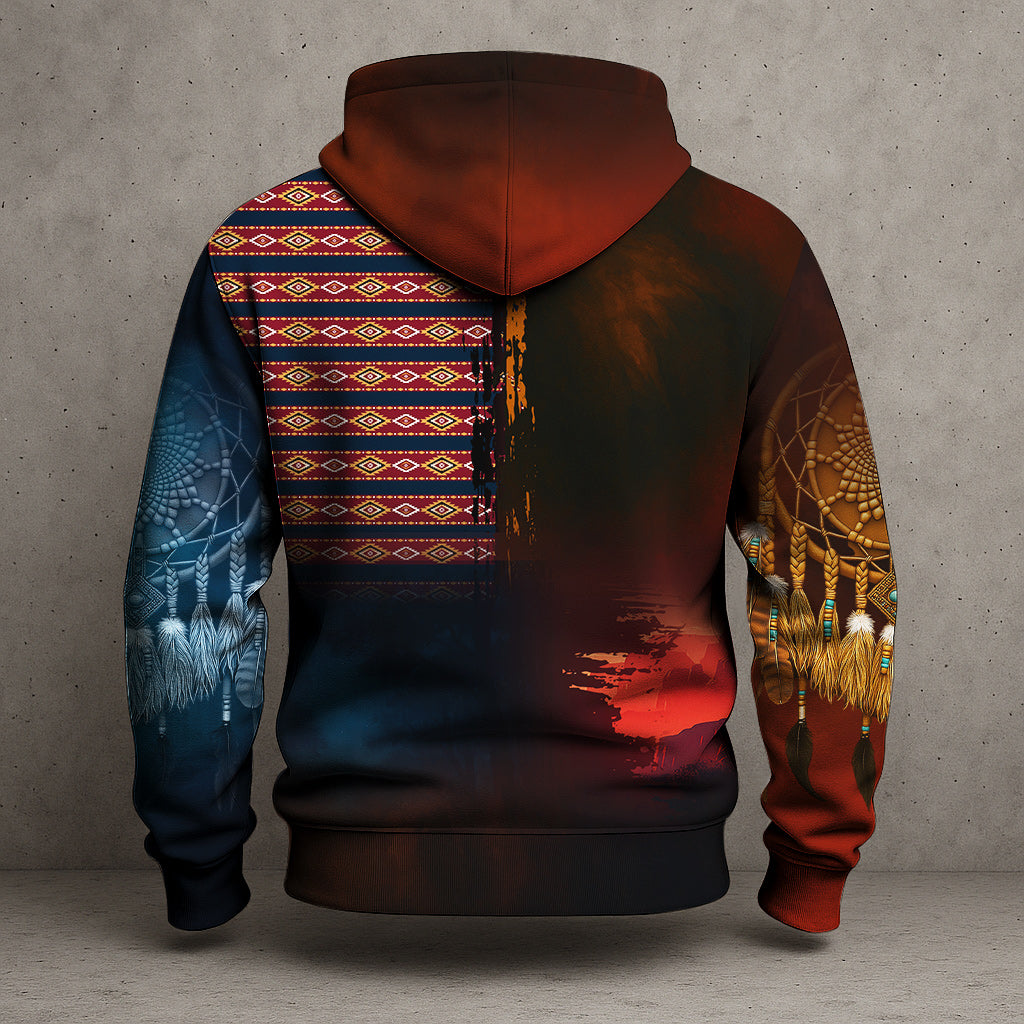 Native 3D Hoodie – Tribal Pattern & Chief Headdress Design