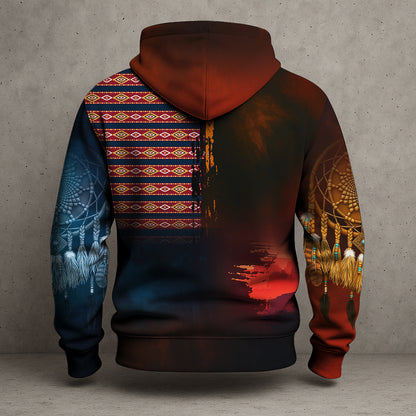 Native 3D Hoodie – Tribal Pattern & Chief Headdress Design