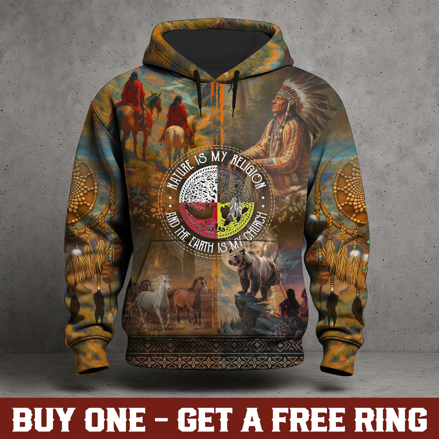 Nature Is My Religion Four Directions Sacred Circle – The Chief Spirit 3D Hoodie, Honoring Native Roots