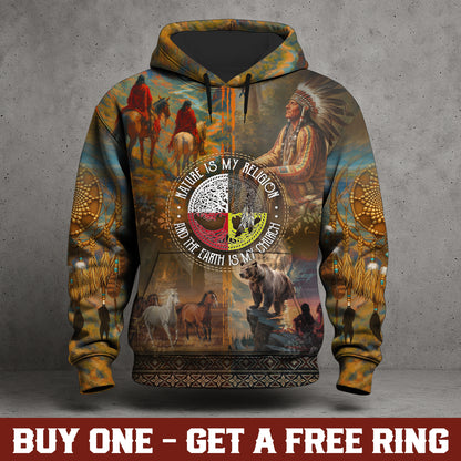 Nature Is My Religion Four Directions Sacred Circle – The Chief Spirit 3D Hoodie, Honoring Native Roots