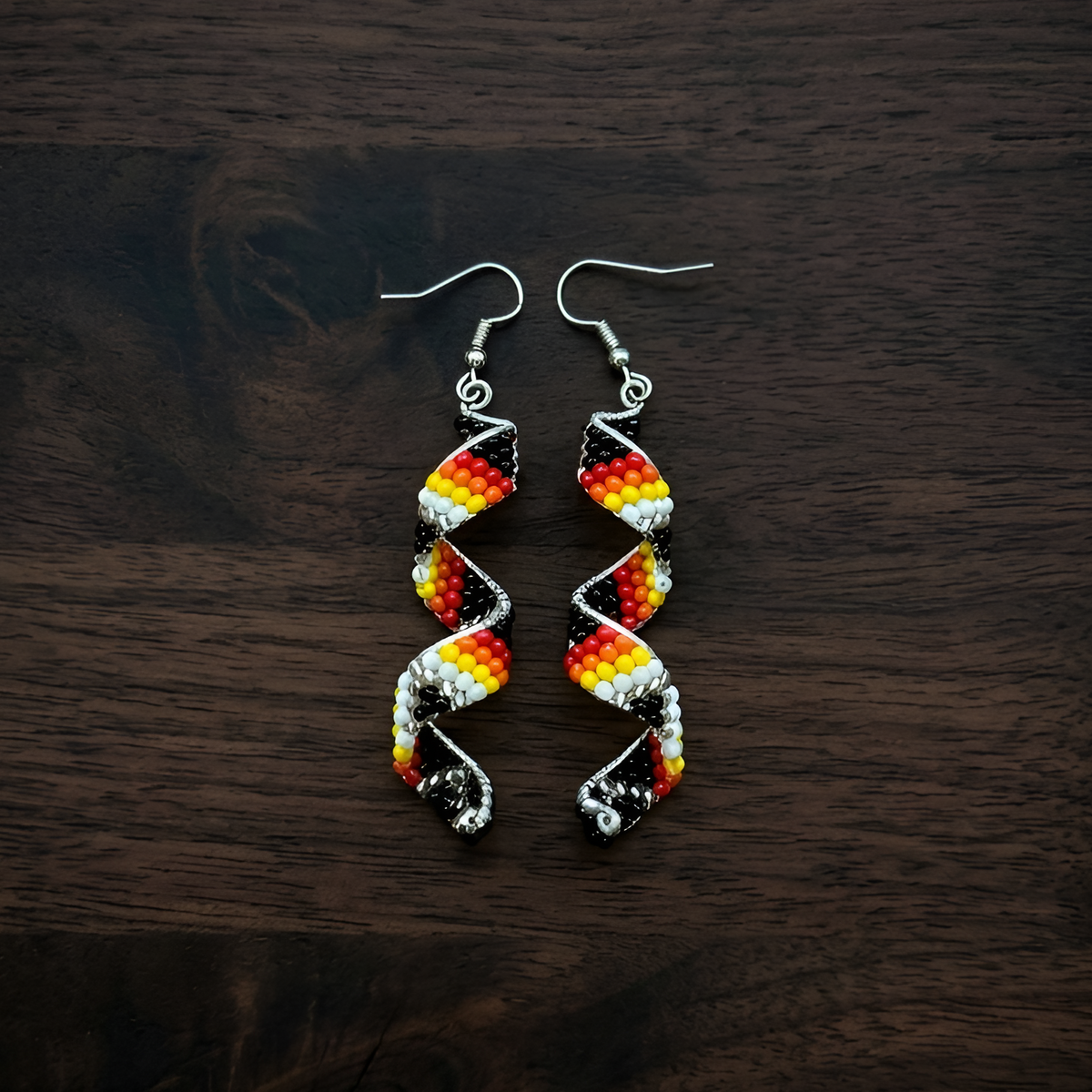 Sacred Spiral Handmade Beaded Drop Black Earrings