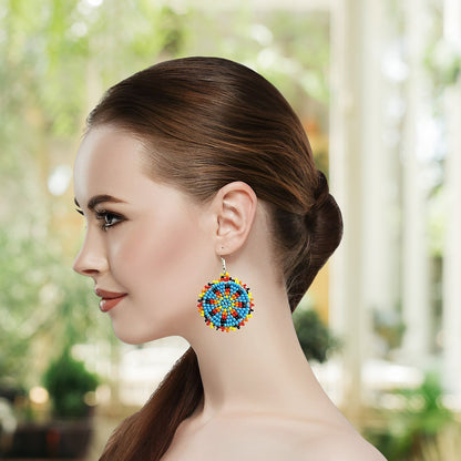 Cute Round Turquoise Blue Beaded Handmade Earrings For Women