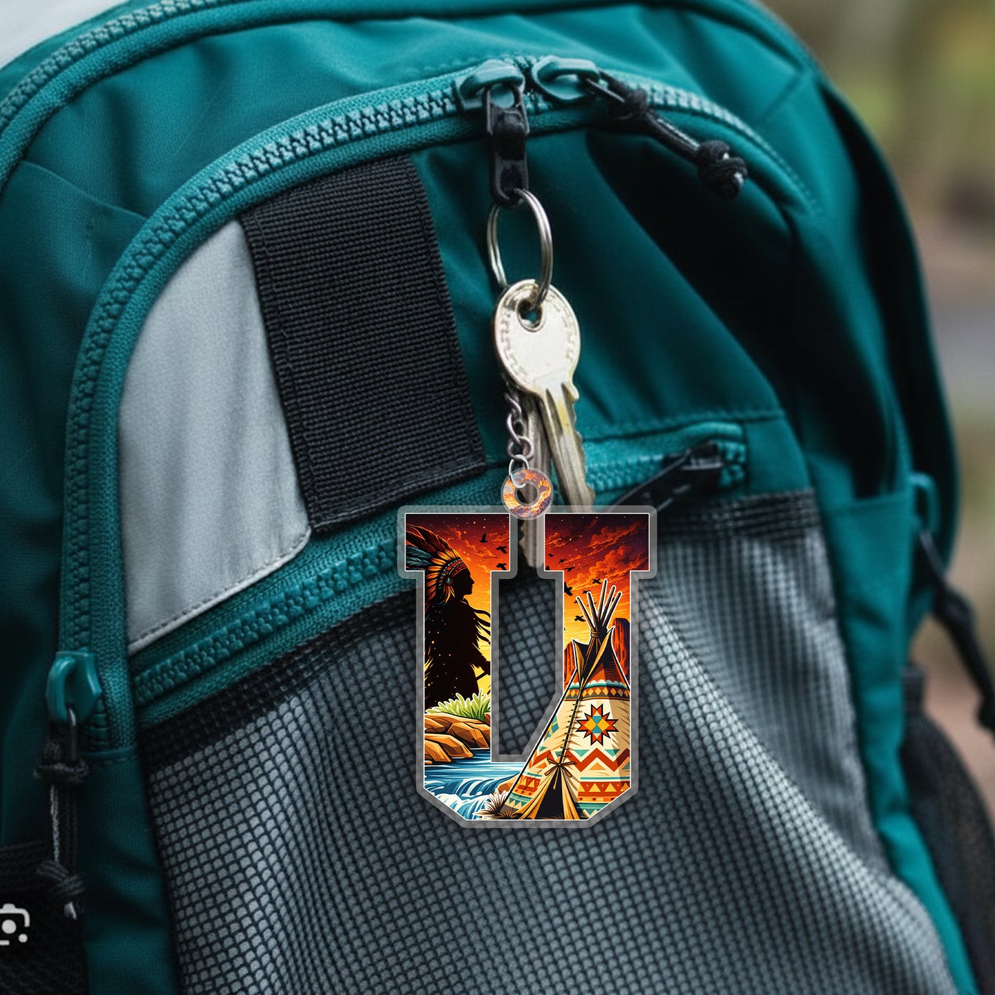 Letter U Native American Keychain