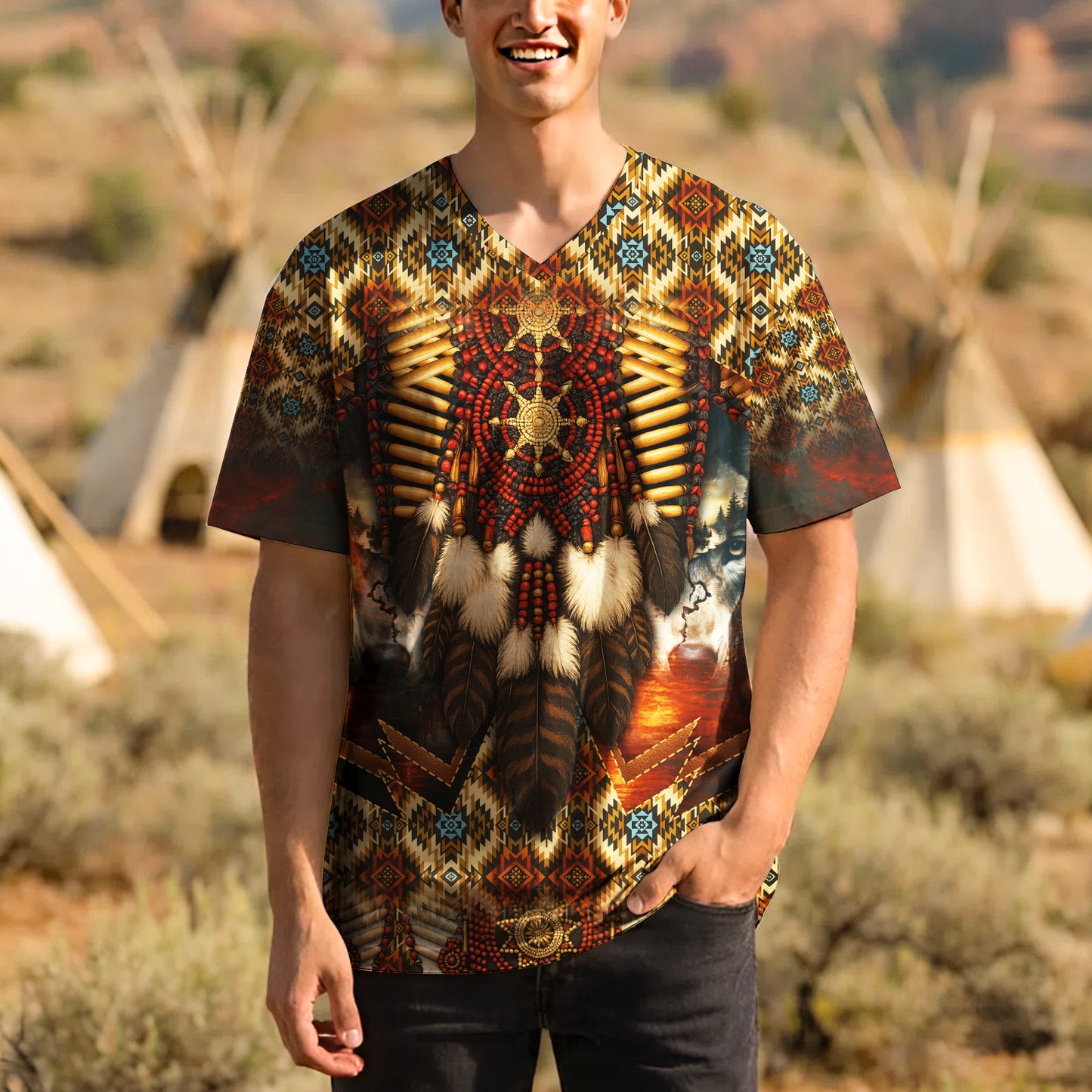 3D T-Shirt " Native Spirit Guardian – Sacred Bead & Feather Warrior"