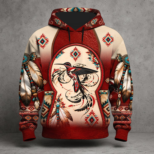 Native Pattern Hummingbird Aztec Tribal 3D All-Over-Print Hoodie, Native American Style