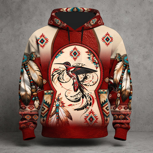 Native Pattern Hummingbird Aztec Tribal 3D All-Over-Print Hoodie, Native American Style