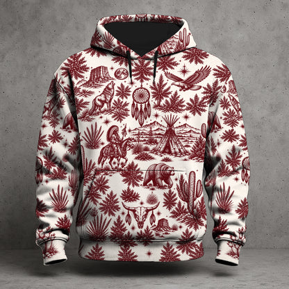 Native Wolf Desert Hoodie - Vintage Southwest Graphic Pullover Sweatshirt with Tribal Pattern