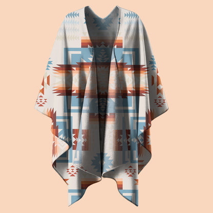 Boho Heritage Poncho – Native-Inspired Patterns in Sand, Sky & Clay