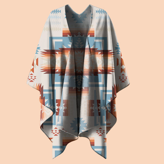 Boho Heritage Poncho – Native-Inspired Patterns in Sand, Sky & Clay