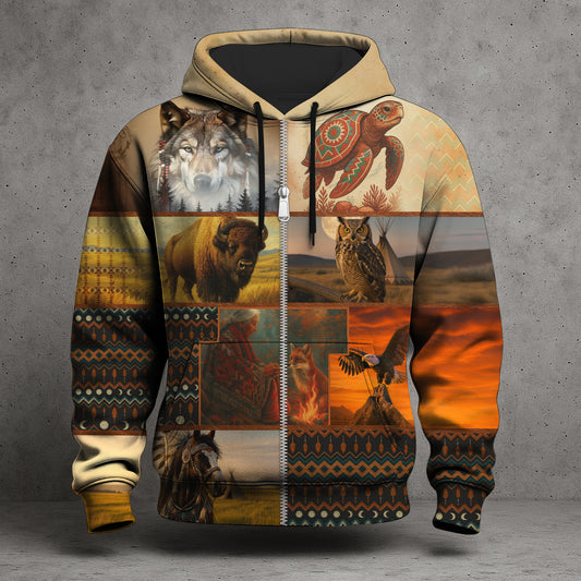 Sacred Creatures – Spirit Animal Totem Hoodie in Copper and Sand Colors