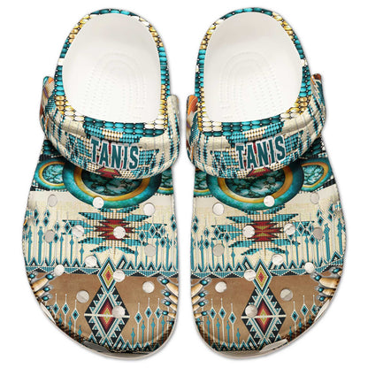 Custom Name Turquoise Tribal Clogs – Native Southwest Style, Unique Family Gift