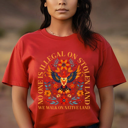No One Is Illegal On Stolen Land - We Walk On Native Land Eagle Design Unisex T-Shirt/T-Shirt V-Neck/Hoodie/Sweatshirt