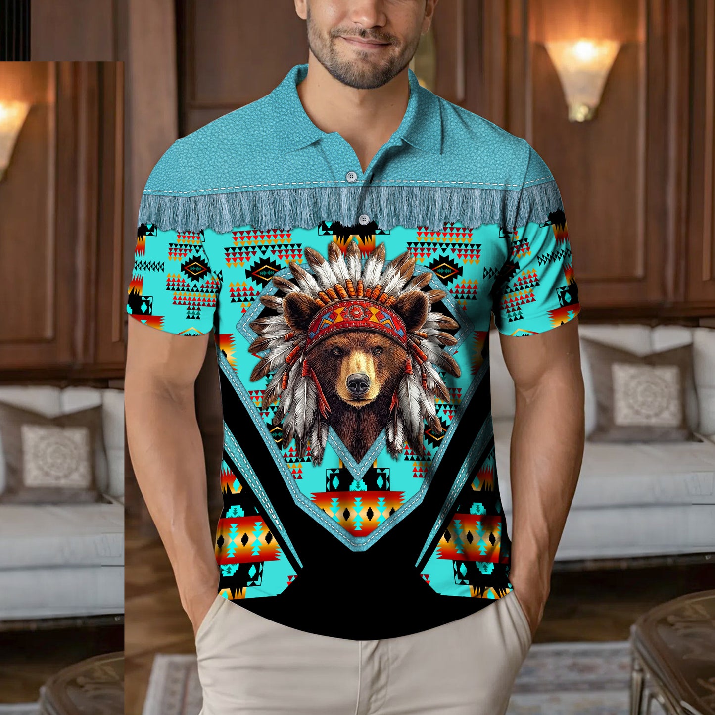 Native American  Polo Shirt - Native American Spirit Bear – Bold 3D Tribal Streetwear