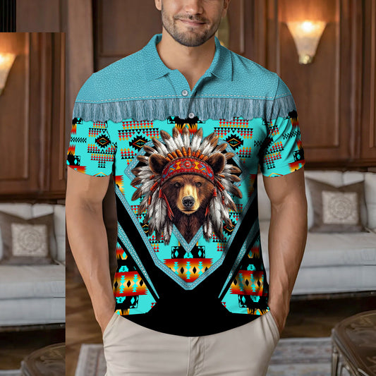 Native American  Polo Shirt - Native American Spirit Bear – Bold 3D Tribal Streetwear