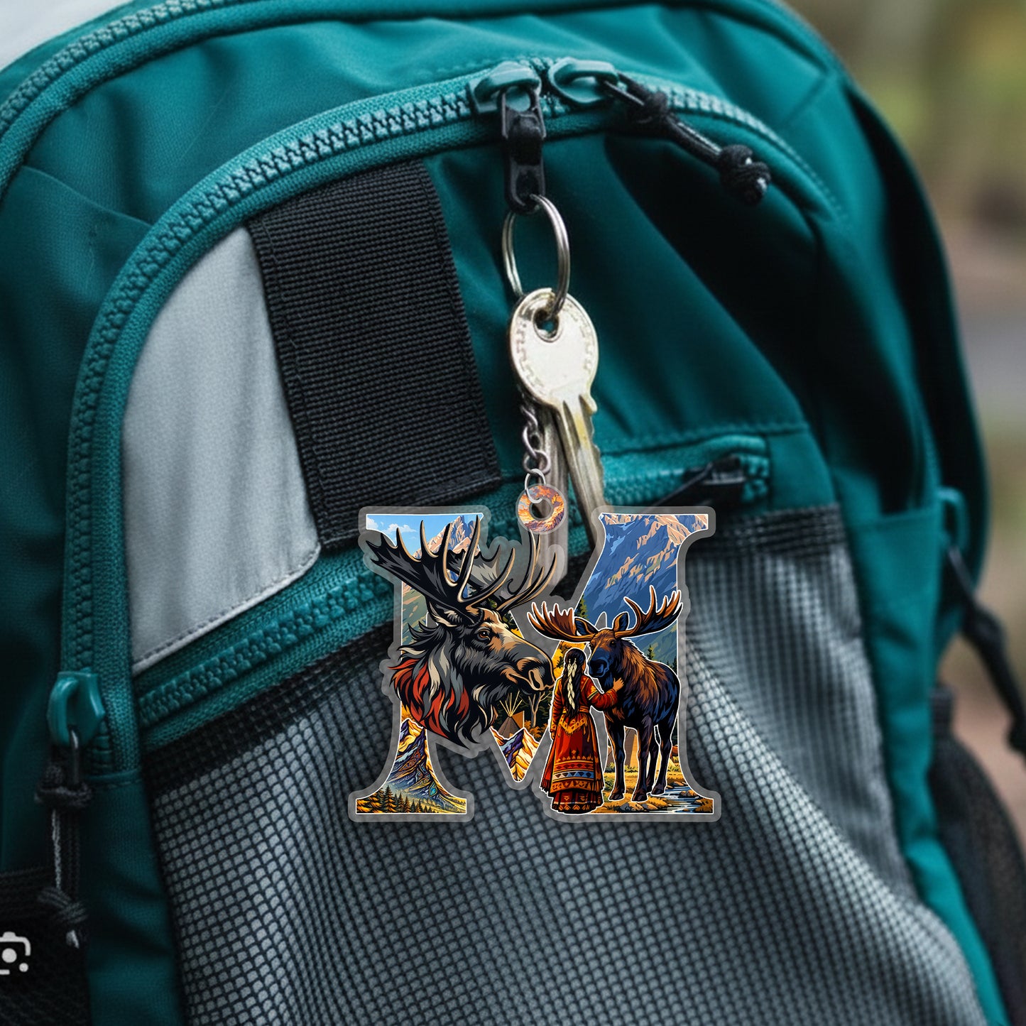 Letter M Native American Keychain