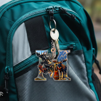 Letter M Native American Keychain