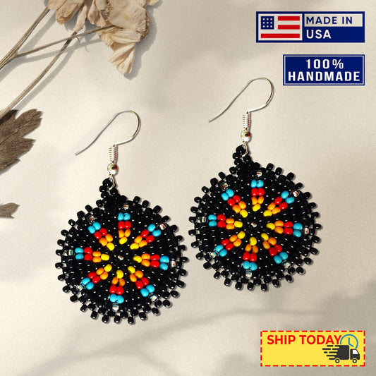 Cute Round Black Beaded Handmade Earrings For Women