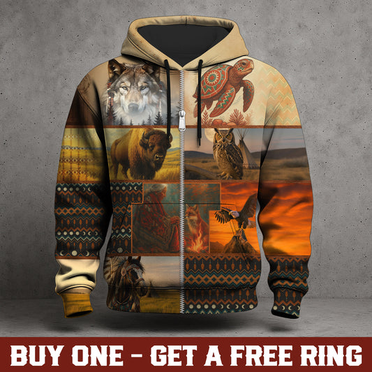 Sacred Creatures – Spirit Animal Totem Hoodie in Copper and Sand Colors
