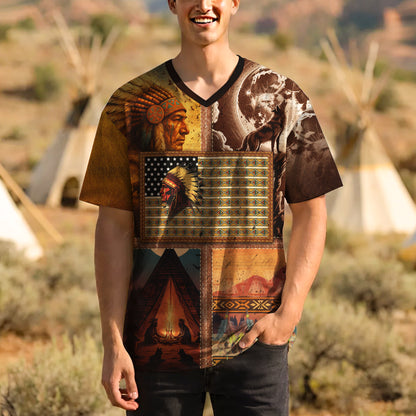 3D T-Shirt " Native Heritage – The Chief Spirit  in Red & Blue, Symbol of Freedom and Pride