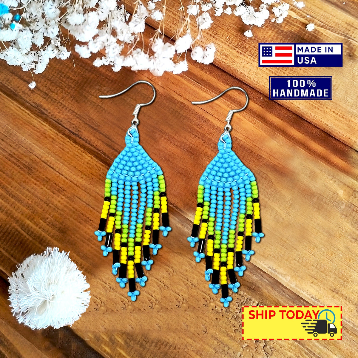 New Handmade Black Blue Turtle Long Necklace Earring Set