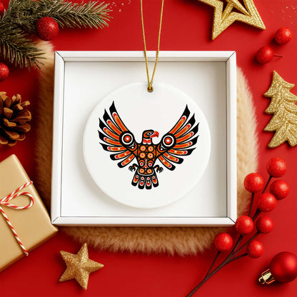 Pacific Eagle Ceramic Ornament - Indigenous Tribal Art for Holiday Decor