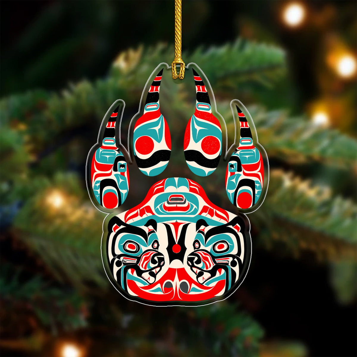 Bear Spirit Acrylic Ornament, Indigenous Inspired Animal Art Unique Holiday Decoration