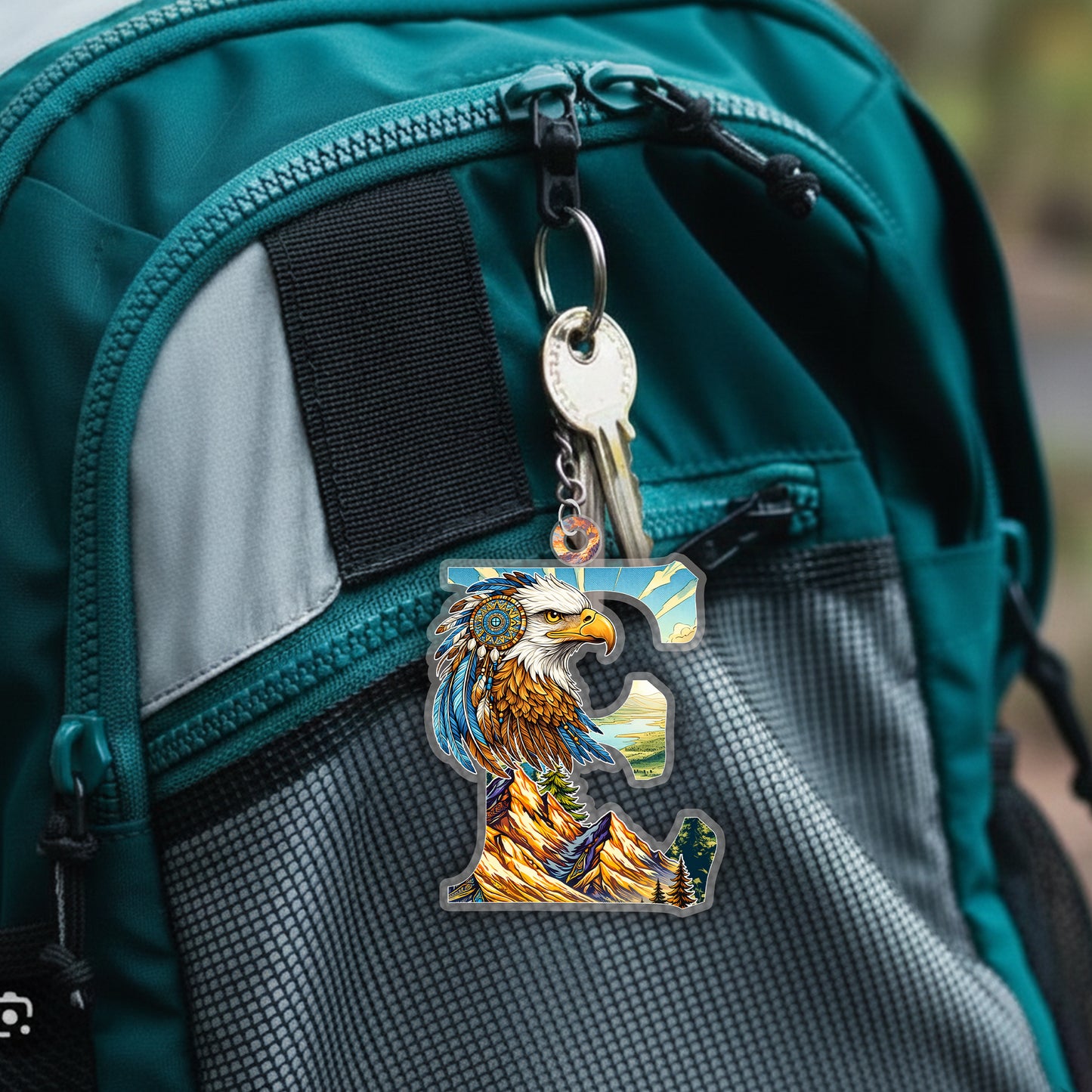 Letter E Native American Keychain – Eagle Spirit & Tribal Art
