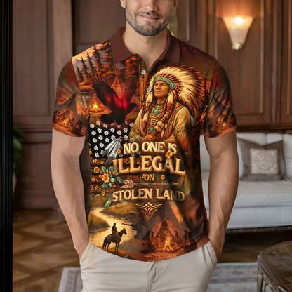 Native American Spirit Polo Shirt –  No One Is Illegal on Stolen Land