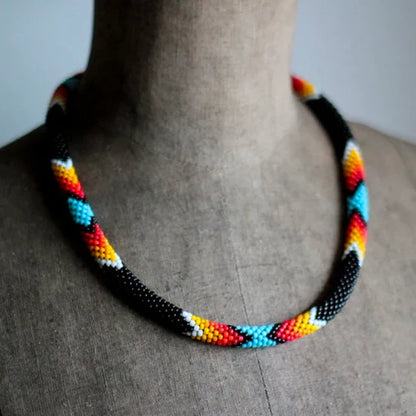 Handmade Dark Blue Pattern Beaded Earrings for Women