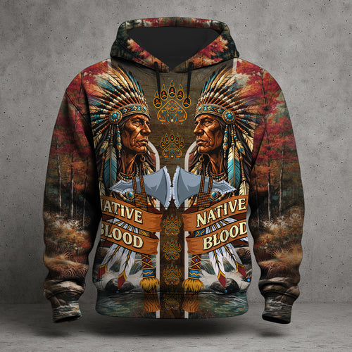 Native Blood Hoodie – Native American Chief Heritage All Over Print Hoodie