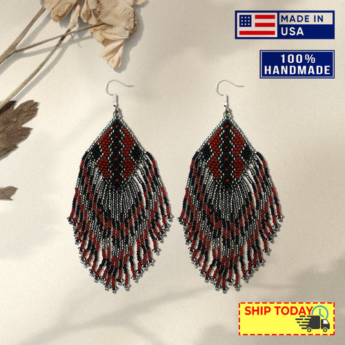Brown Grey Beaded Handmade Earrings For Women