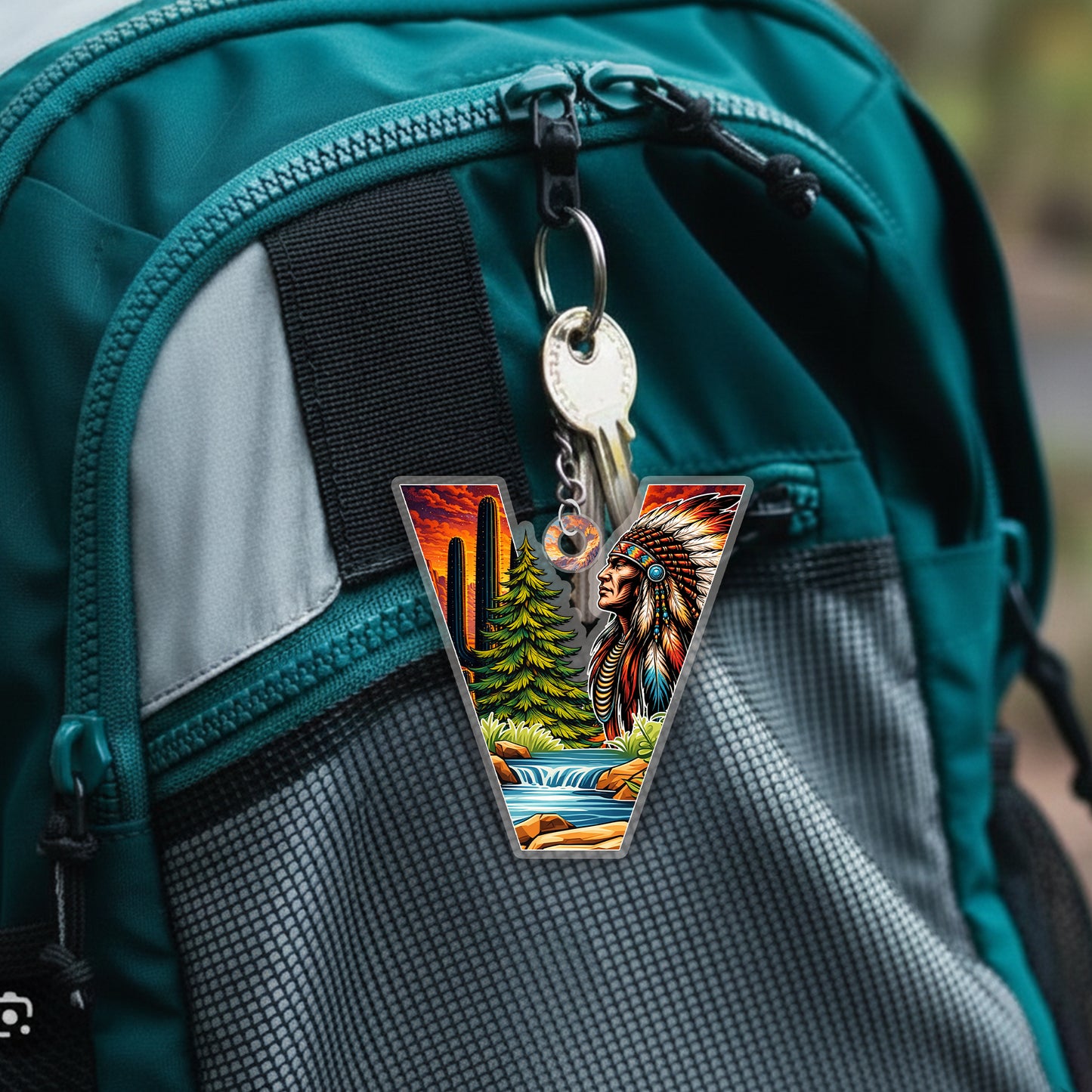 Letter V Native American Keychain