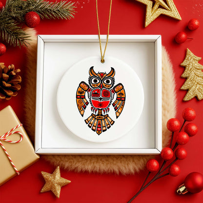 Native American Owl Ceramic Ornament - Sacred Wisdom for Holiday Decor