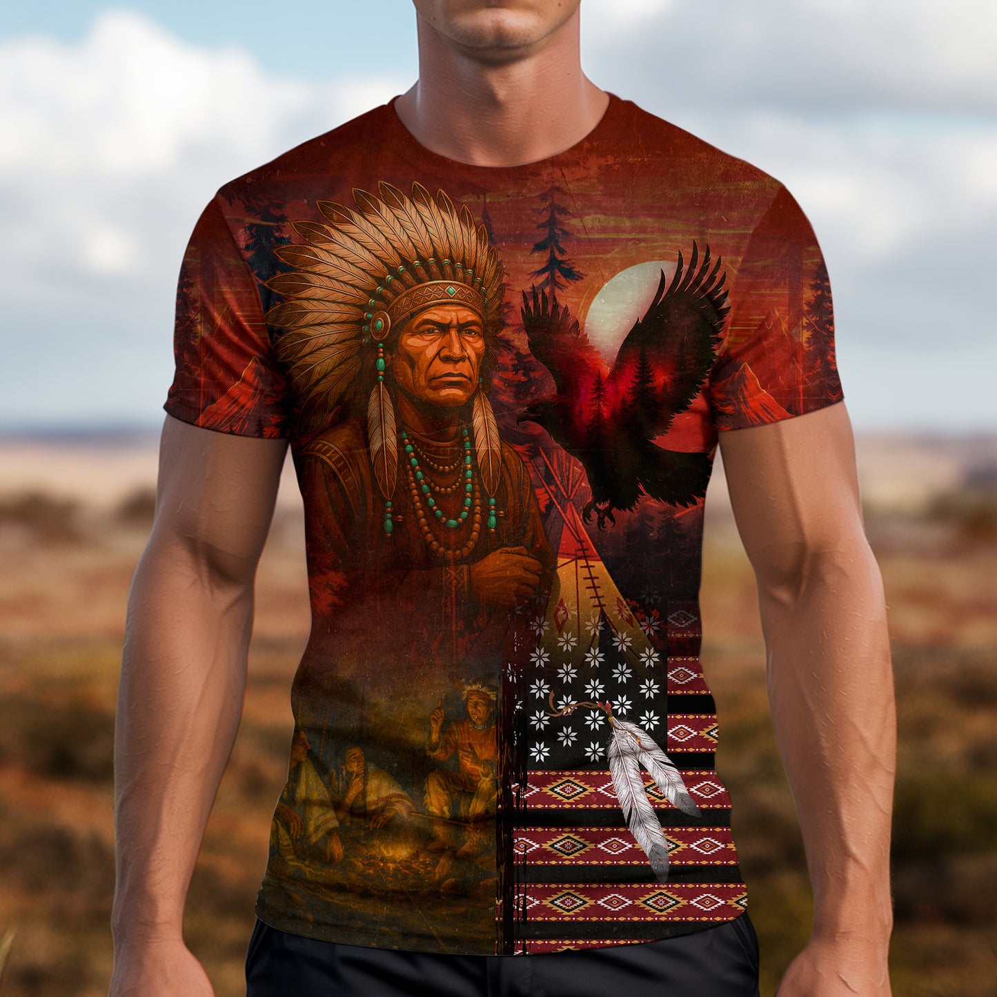 3D T-Shirt  "Echoes of the Ancestors – The Chief Spirit , Honoring Native Roots"