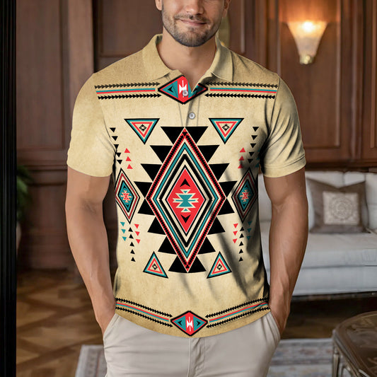 Native American Polo Shirt –Native Geometric Print – Desert Tones & Tribal Vibes  851 reviews